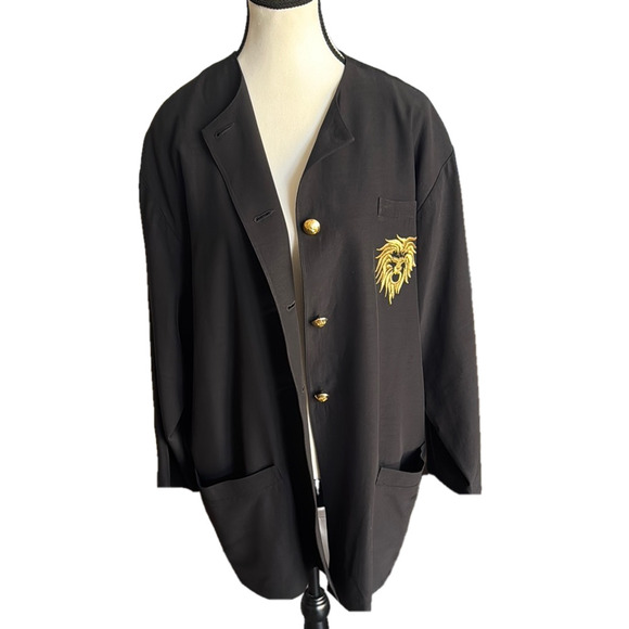 Vintage Christian Llinares Studio 492 black blazer with gold embroidered lion - Picture 1 of 9
